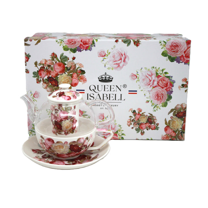Theeservies ‘Rozen’, kopje en theepot (tea for one) Queen Isabell