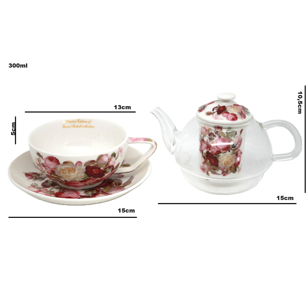 Theeservies ‘Rozen’, kopje en theepot (tea for one) Queen Isabell