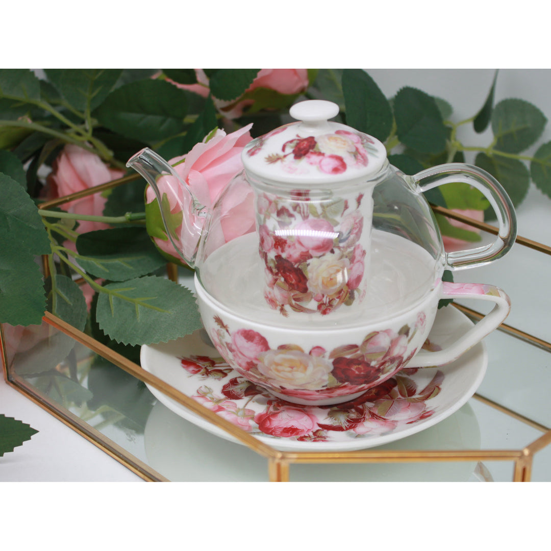 Theeservies ‘Rozen’, kopje en theepot (tea for one) Queen Isabell