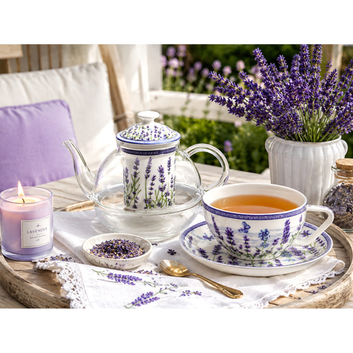 Lavendel-theeset, kopje en theepot (tea for one) Queen Isabell