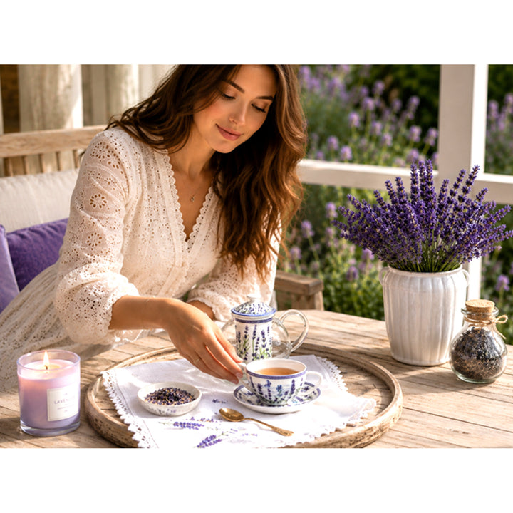 Lavendel-theeset, kopje en theepot (tea for one) Queen Isabell