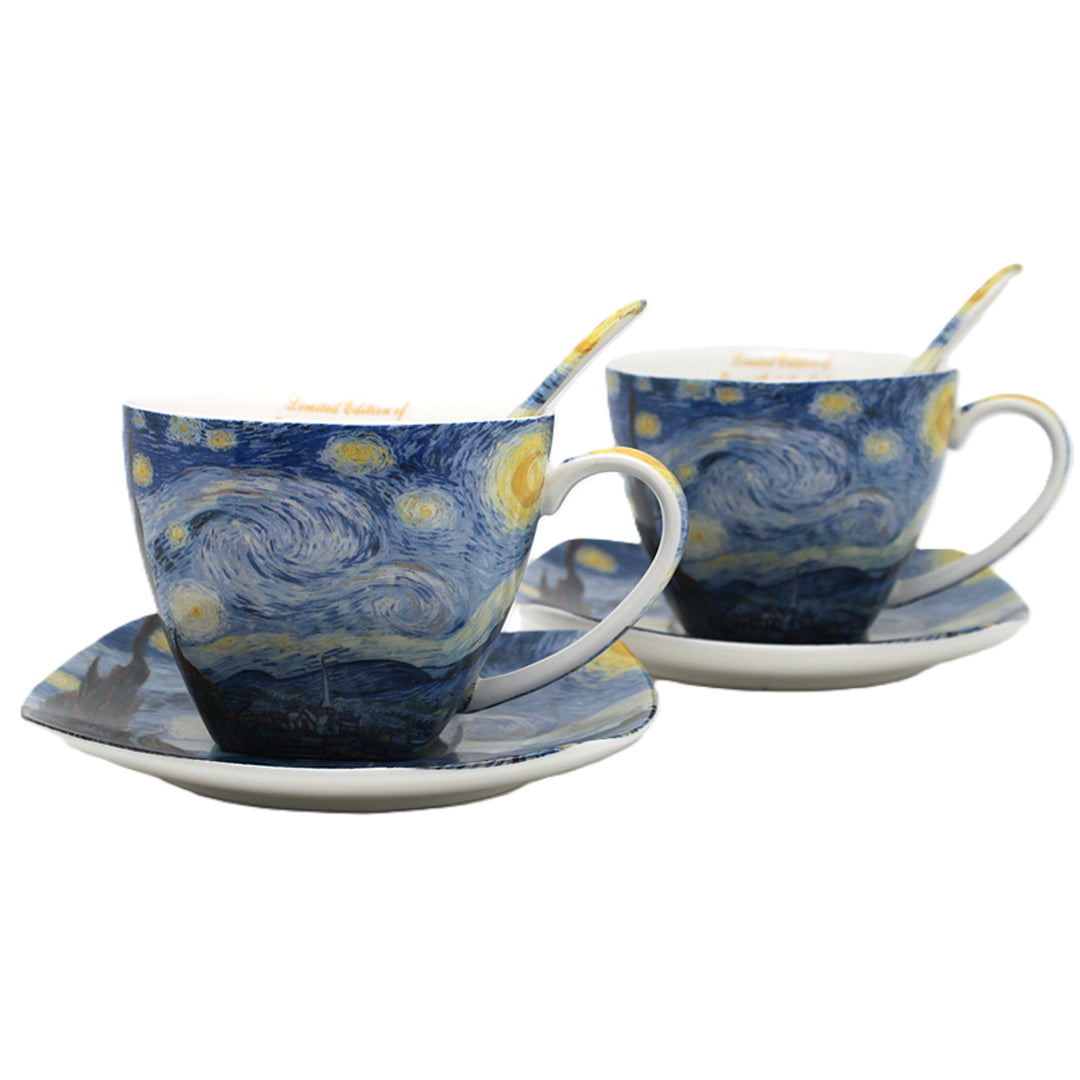 Porseleinen kopjes Van Gogh ‘Sterrennacht’ 2x250 ml, set van 2 stuks, Queen Isabell