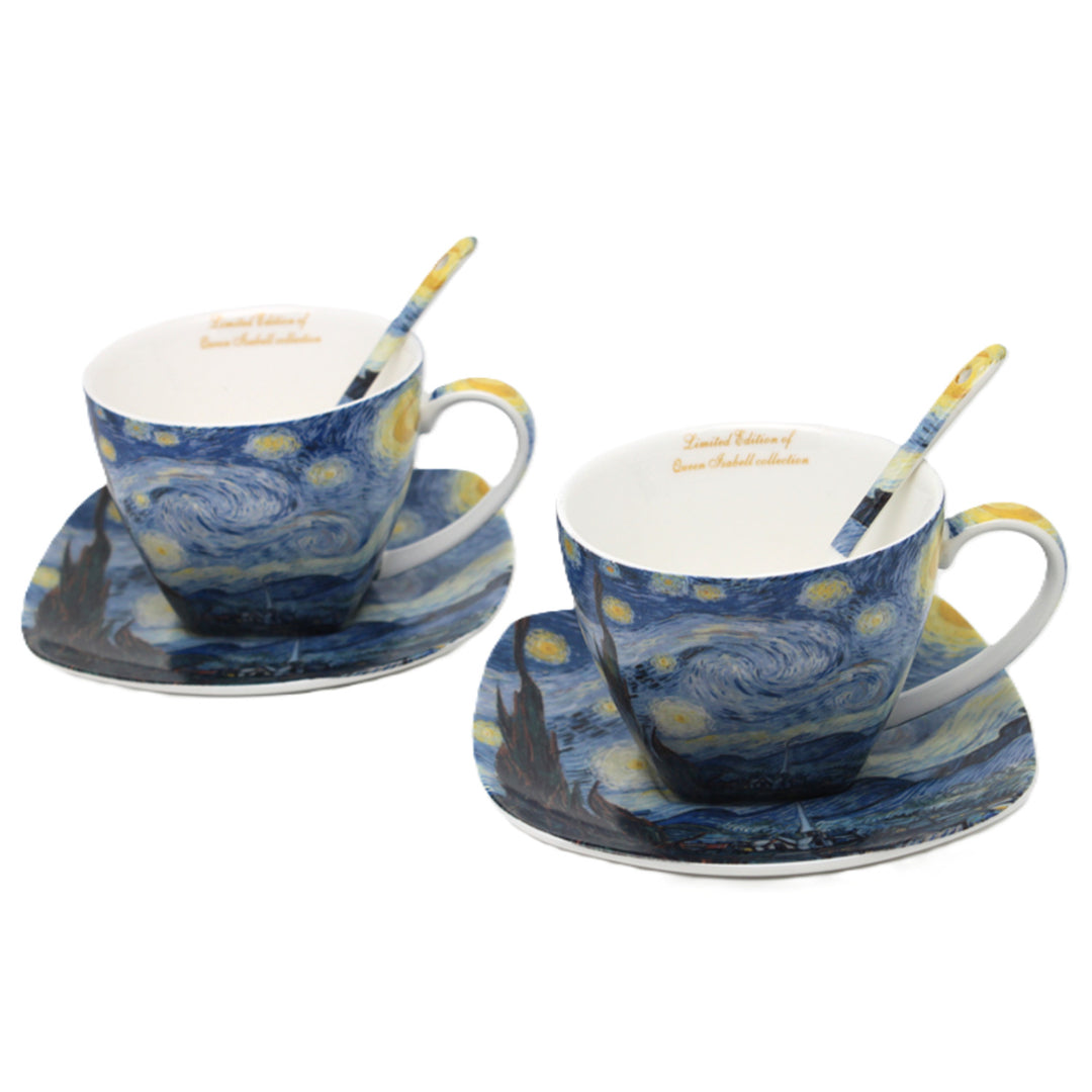 Porseleinen kopjes Van Gogh ‘Sterrennacht’ 2x250 ml, set van 2 stuks, Queen Isabell
