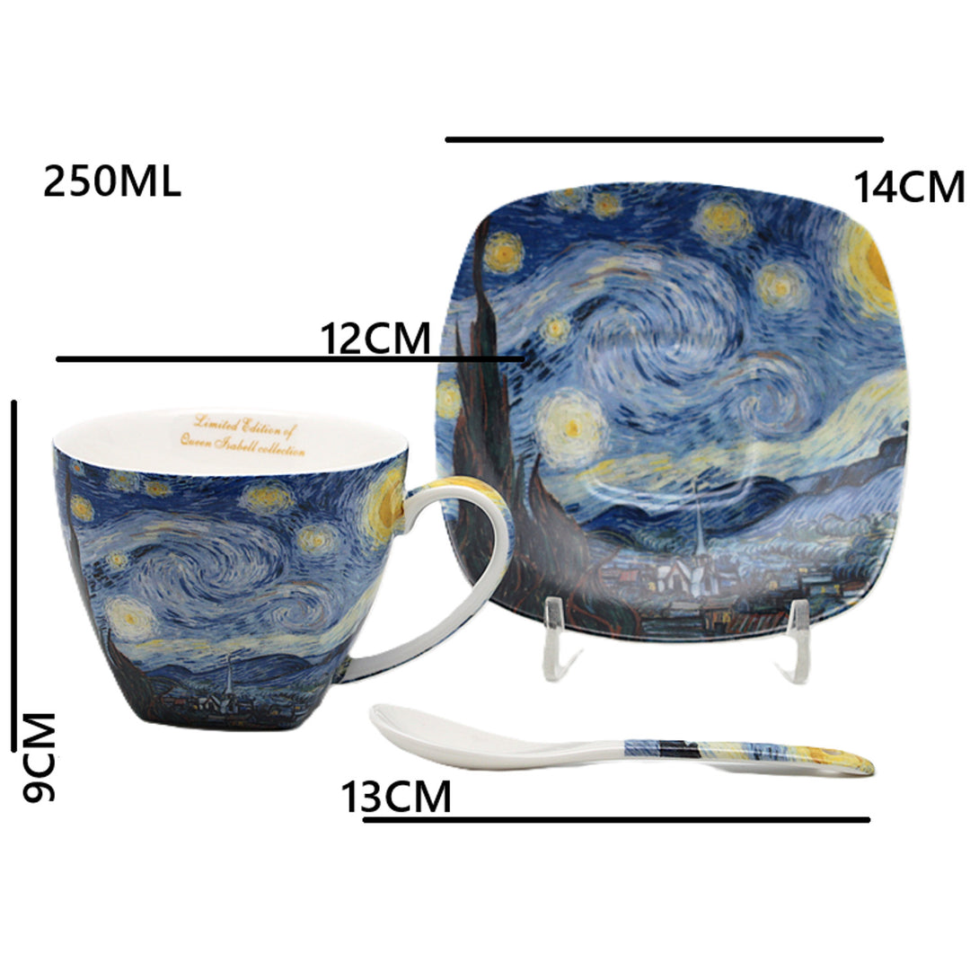 Porseleinen kopjes Van Gogh ‘Sterrennacht’ 2x250 ml, set van 2 stuks, Queen Isabell