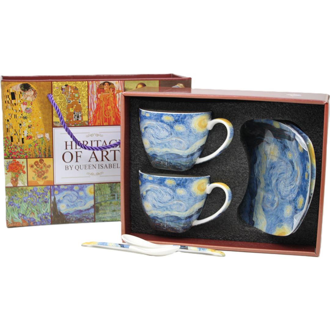 Porseleinen kopjes Van Gogh ‘Sterrennacht’ 2x250 ml, set van 2 stuks, Queen Isabell