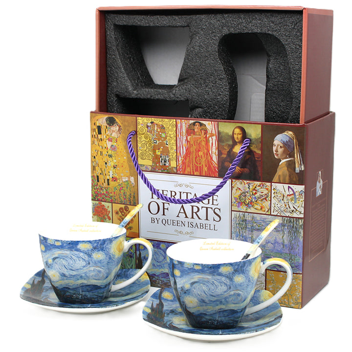 Porseleinen kopjes Van Gogh ‘Sterrennacht’ 2x250 ml, set van 2 stuks, Queen Isabell