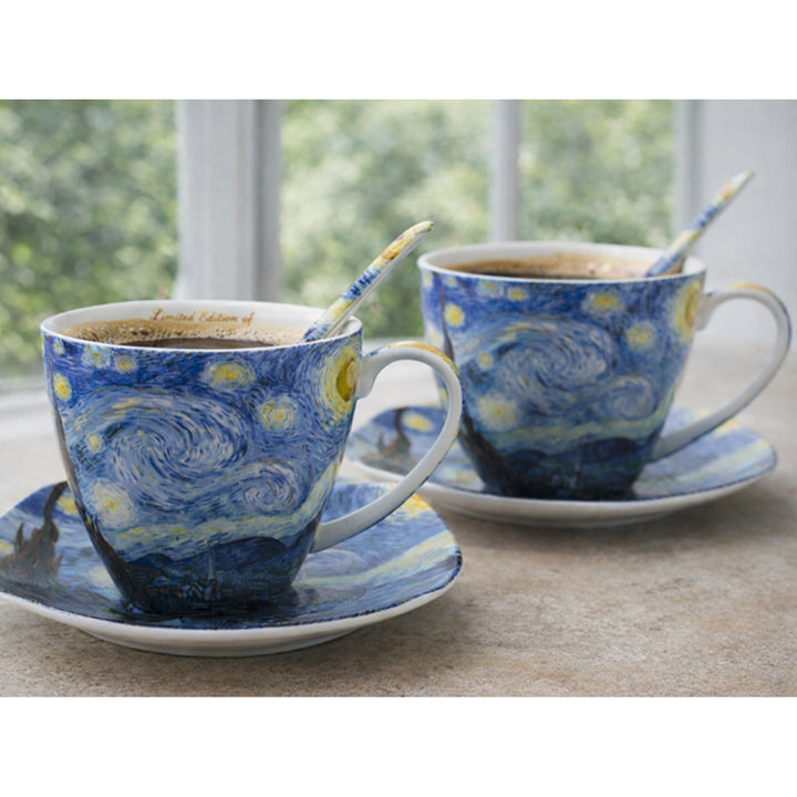Porseleinen kopjes Van Gogh ‘Sterrennacht’ 2x250 ml, set van 2 stuks, Queen Isabell