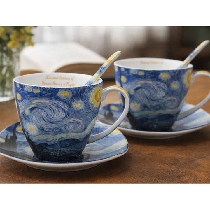 Porseleinen kopjes Van Gogh ‘Sterrennacht’ 2x250 ml, set van 2 stuks, Queen Isabell