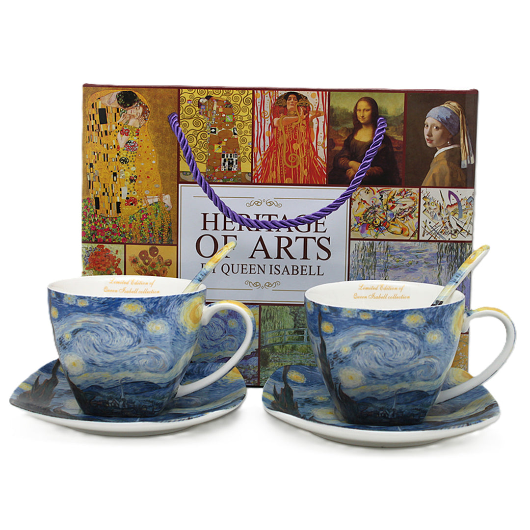 Porseleinen kopjes Van Gogh ‘Sterrennacht’ 2x250 ml, set van 2 stuks, Queen Isabell