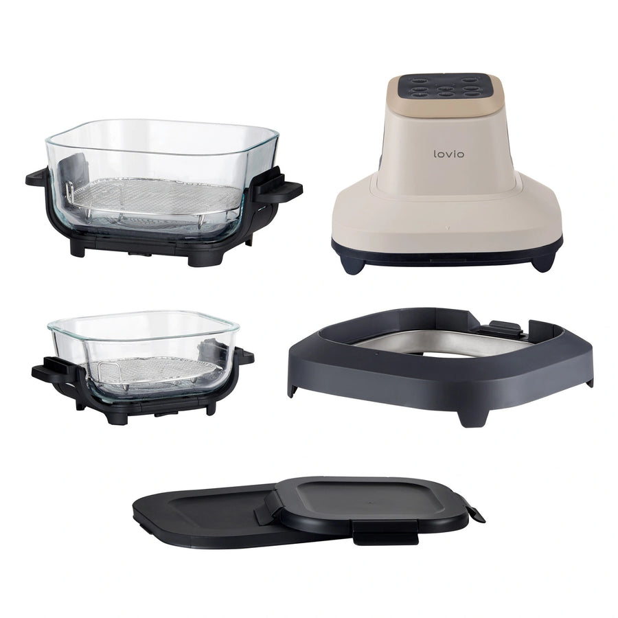 LOVIO PureFry Ultra Crisp LVAF003BE vetvrije airfryer 4 l + 1,5 l 1550 W beige, glazen bakken