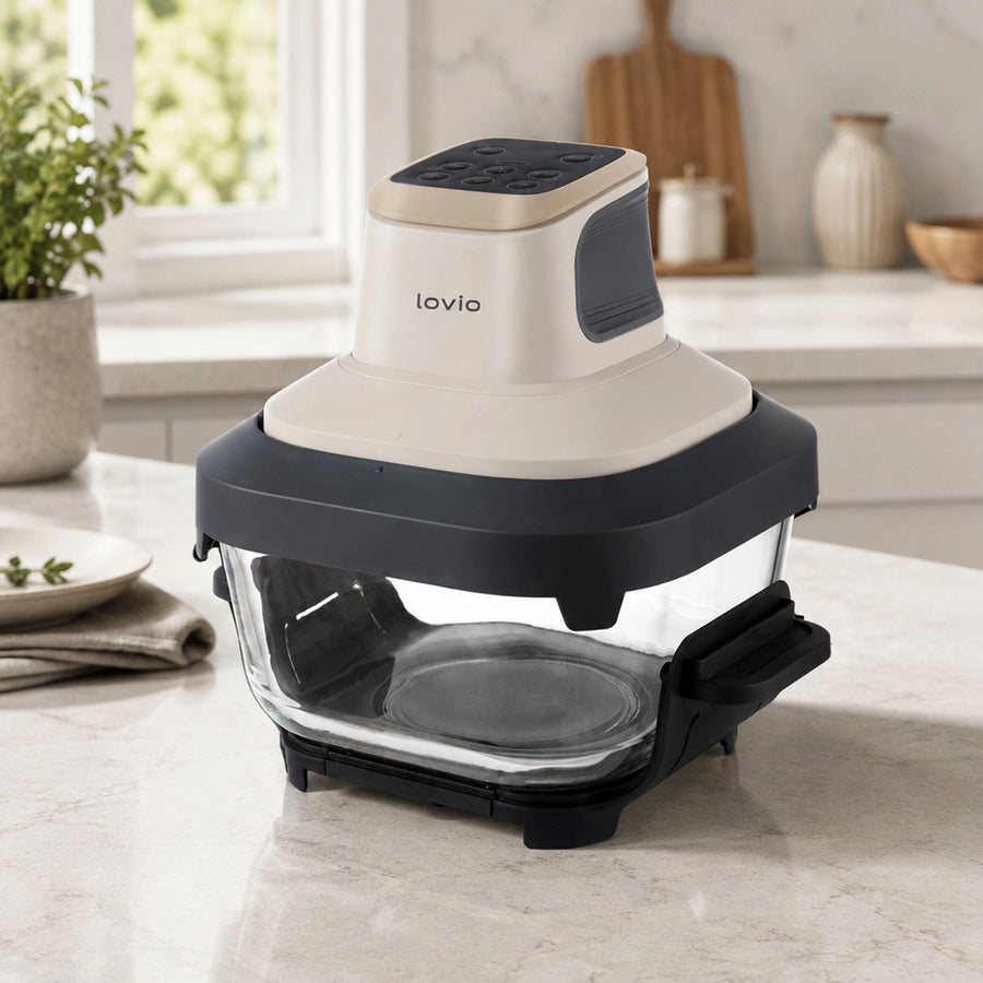 LOVIO PureFry Ultra Crisp LVAF003BE vetvrije airfryer 4 l + 1,5 l 1550 W beige, glazen bakken