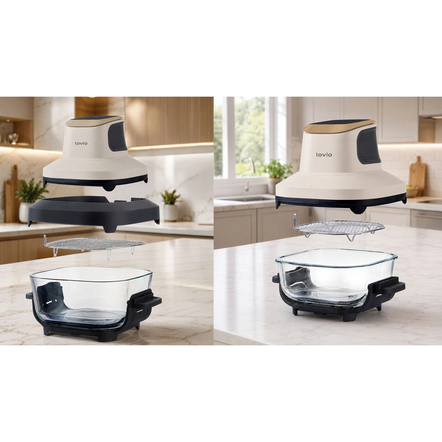 LOVIO PureFry Ultra Crisp LVAF003BE vetvrije airfryer 4 l + 1,5 l 1550 W beige, glazen bakken