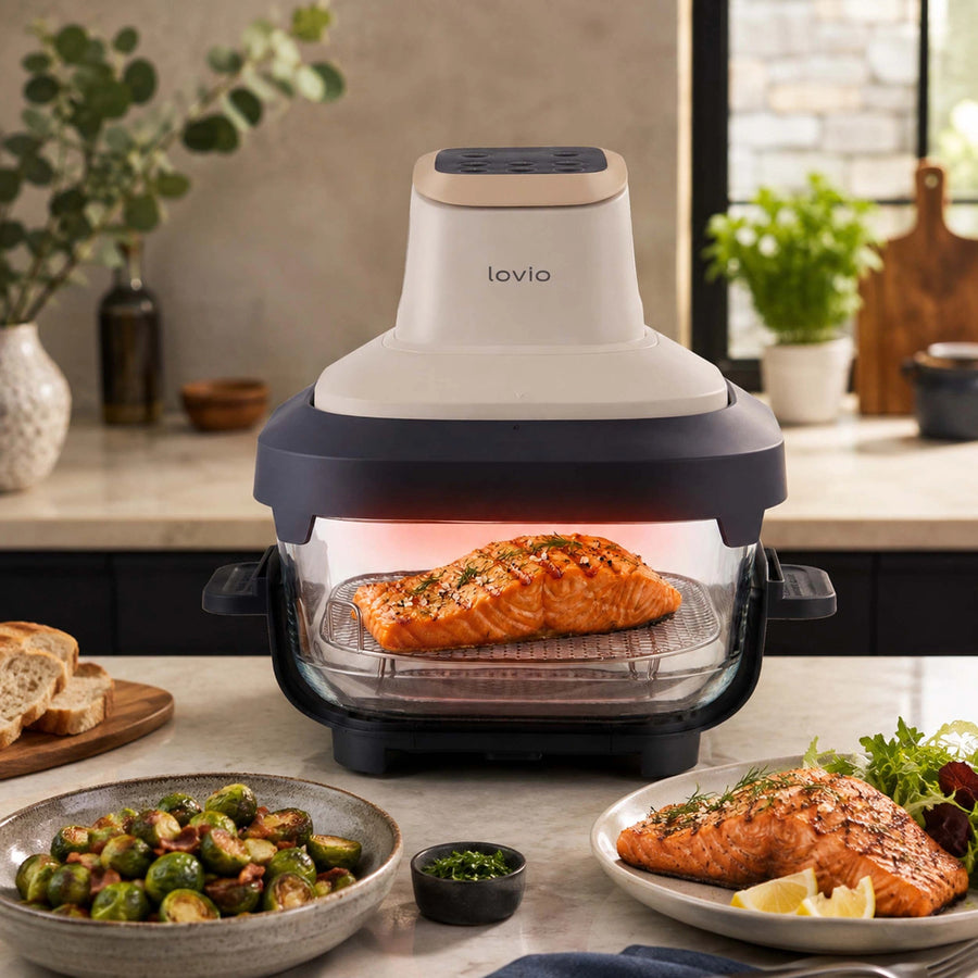 LOVIO PureFry Ultra Crisp LVAF003BE vetvrije airfryer 4 l + 1,5 l 1550 W beige, glazen bakken