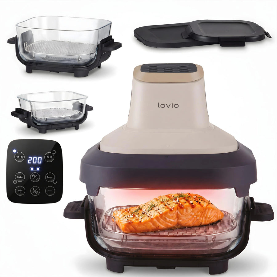 LOVIO PureFry Ultra Crisp LVAF003BE vetvrije airfryer 4 l + 1,5 l 1550 W beige, glazen bakken