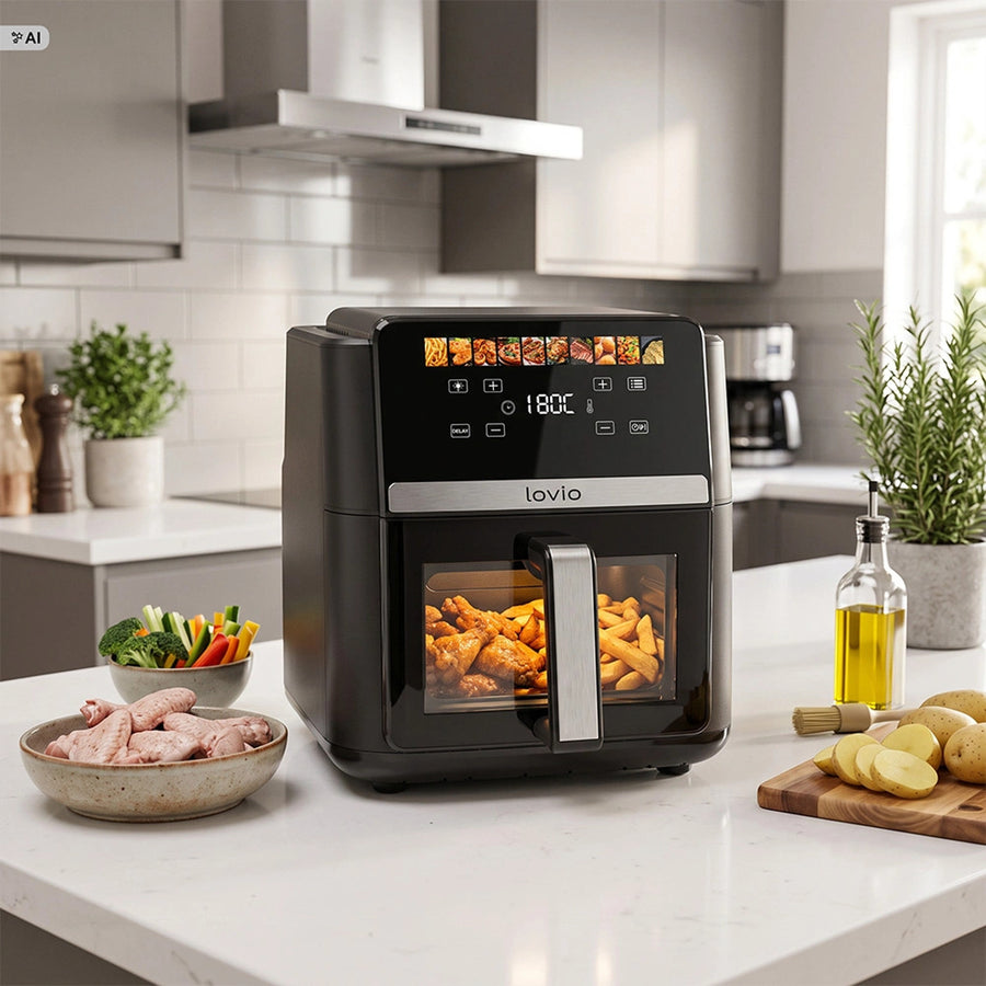 LOVIO DualHeat XXL Ceramic LVAF004BK vetvrije airfryer, 9 l, 2000 W, zwart