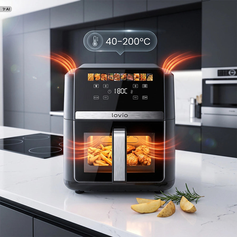 LOVIO DualHeat XXL Ceramic LVAF004BK vetvrije airfryer, 9 l, 2000 W, zwart
