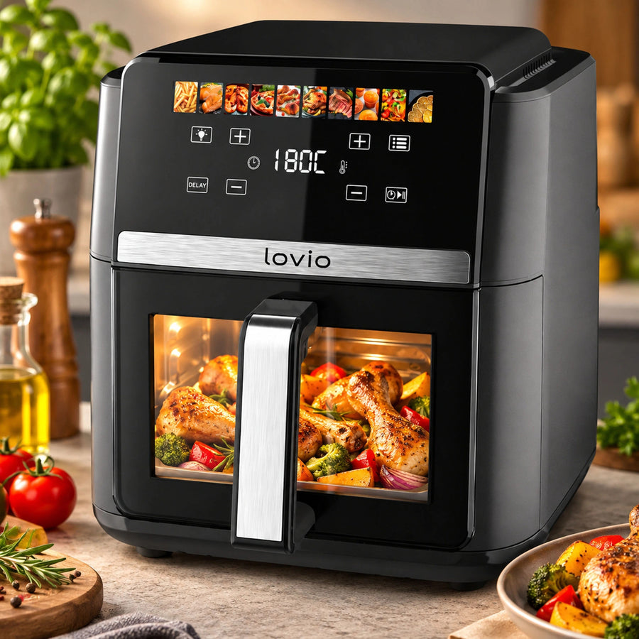 LOVIO DualHeat XXL Ceramic LVAF004BK vetvrije airfryer, 9 l, 2000 W, zwart