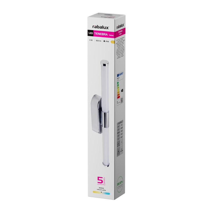 Tenebra wandlamp voor binnen, LED 6 W, 730 lm, 4000 K, L 40 cm, IP44, chroom, 75094