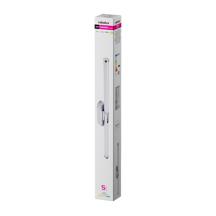 Tenebra wandlamp voor binnen, LED 8 W, 1000 lm, 4000 K, L 60 cm, IP44, chroom, 75095