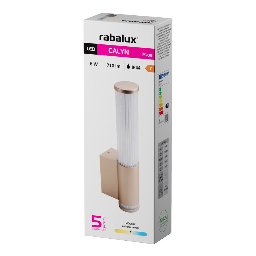 Badkamerwandlamp, Calyn, LED 6 W, 4000 K, 530 lm, H 29 cm, goudkleurig, IP44, 75106