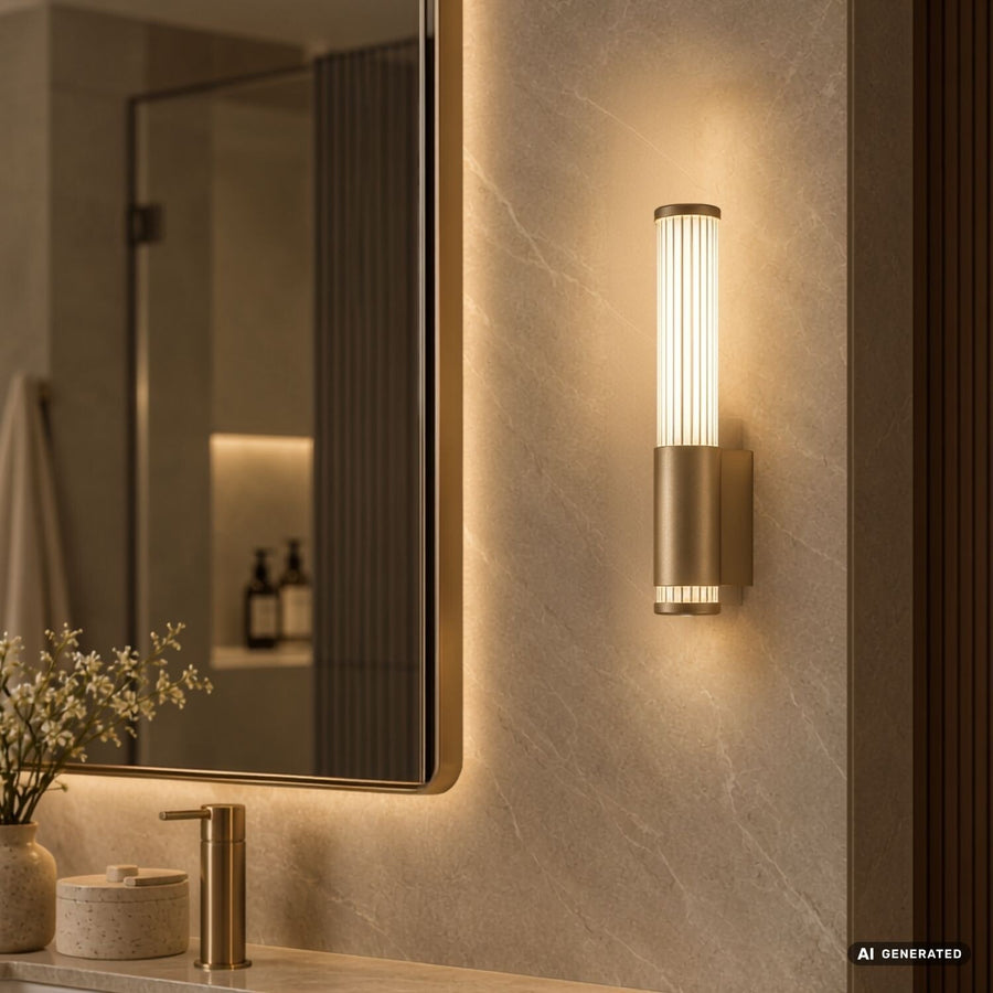 Badkamerwandlamp, Calyn, LED 6 W, 4000 K, 530 lm, H 29 cm, goudkleurig, IP44, 75106