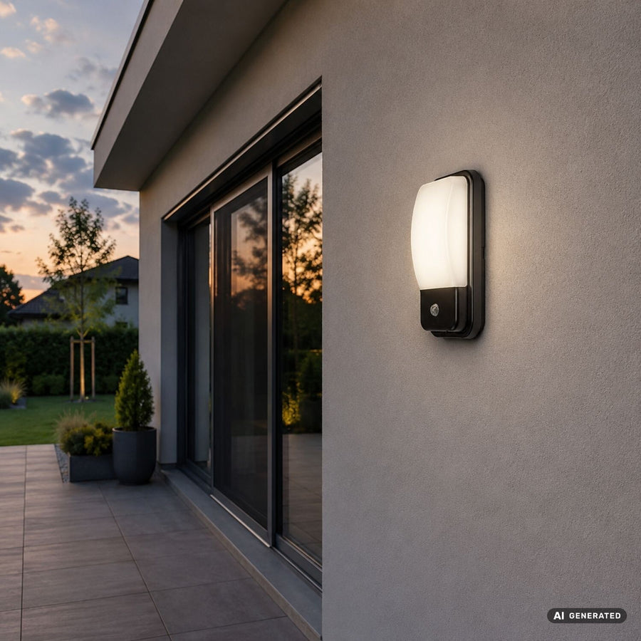 Buitenwandlamp, Matzen, LED 20 W, 1860 lm, 4000 K, H 30 cm, IP65, zwart, met PIR-sensor, 77233