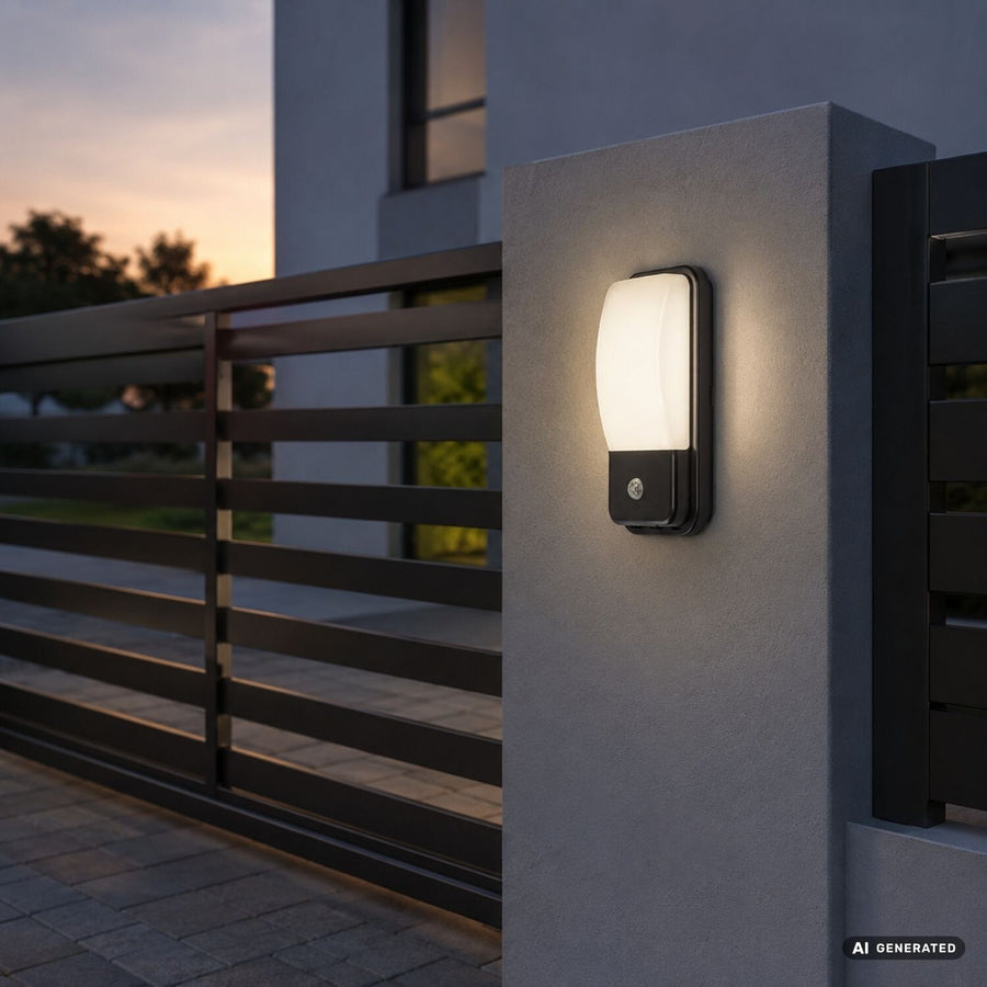 Buitenwandlamp, Matzen, LED 20 W, 1860 lm, 4000 K, H 30 cm, IP65, zwart, met PIR-sensor, 77233