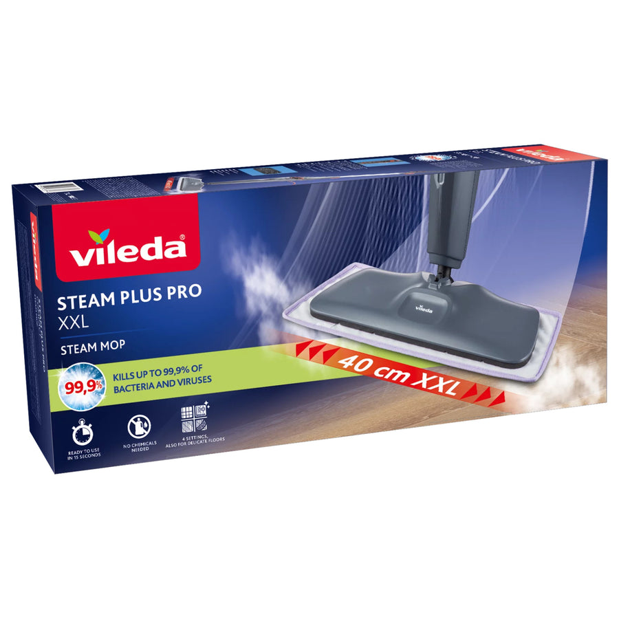 Vileda Steam Plus XXL Pro stoommop, doodt 99,9% van de bacteriën, ideaal voor grote oppervlakken, geschikt voor alle soorten vloeren, 180835