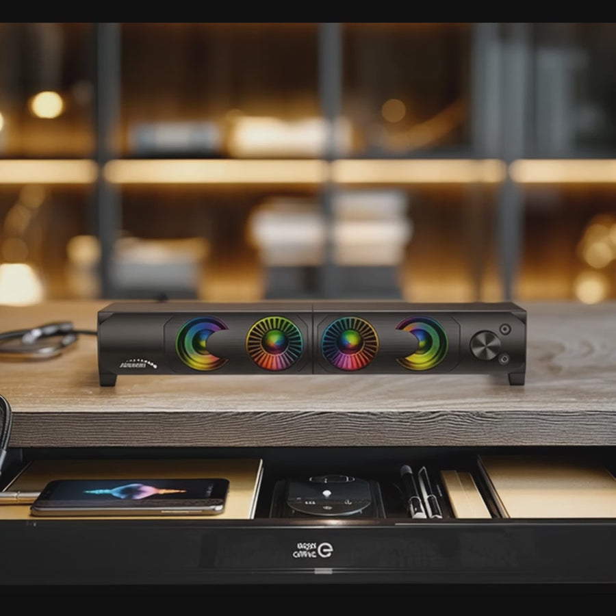 Audiocore AC955 2 in 1 2.0 PC-luidsprekers met Soundbar-functie RGB-achtergrondverlichting Stereoluidsprekers 2x3W RMS AUX 3,5 mm USB-voeding