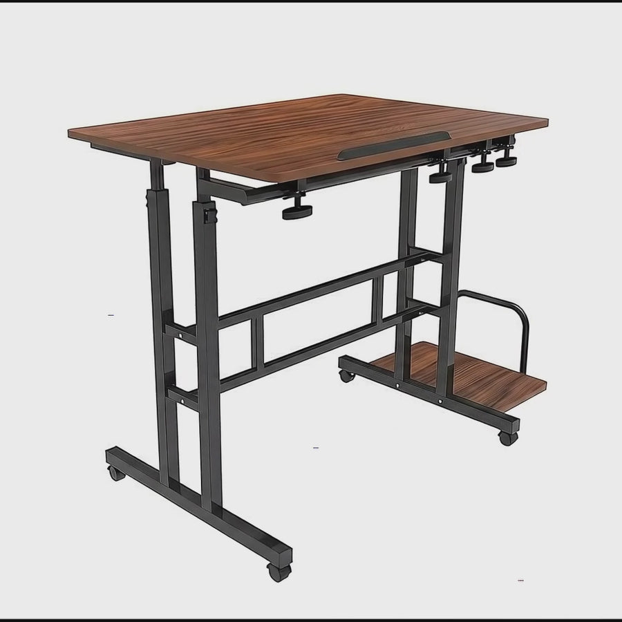 Maclean verrijdbaar laptop bureau, zwart, blad 80x60cm, max. 50kg, hoogteverstelling 67-115 cm, MC-124 B