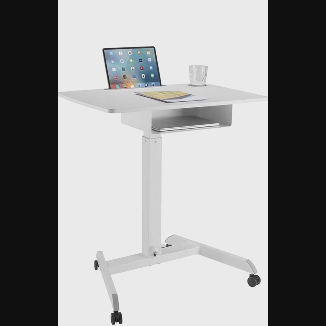 Maclean MC-903 W In hoogte verstelbare laptoptafel met wielen en een lade zit-sta-bureau in hoogte verstelbaar tot max. 113 cm max. 8 kg (wit)