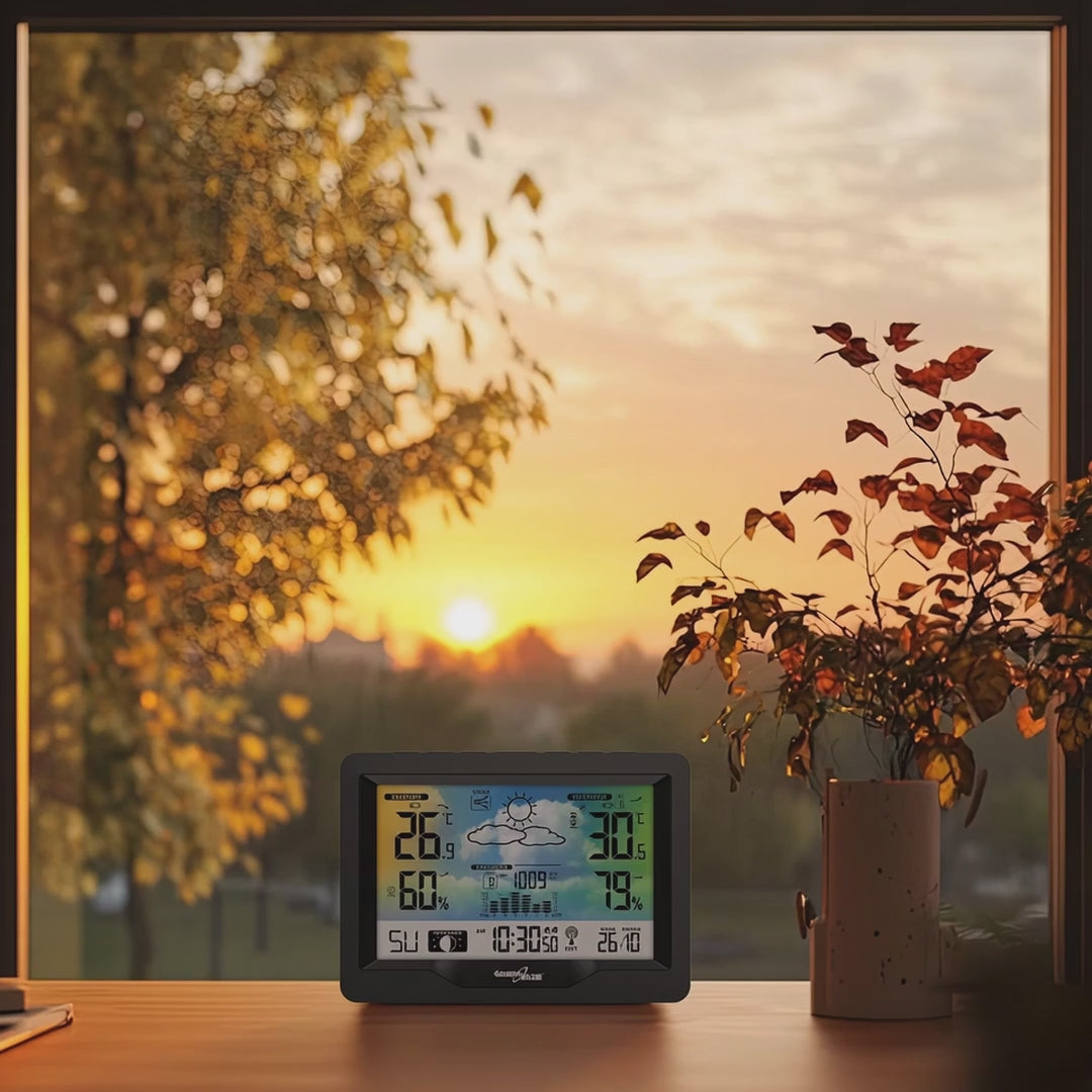 Draadloos weerstation GreenBlue, kleur, met DCF, maanfasen, barometer, kalender, voeding, GB540N