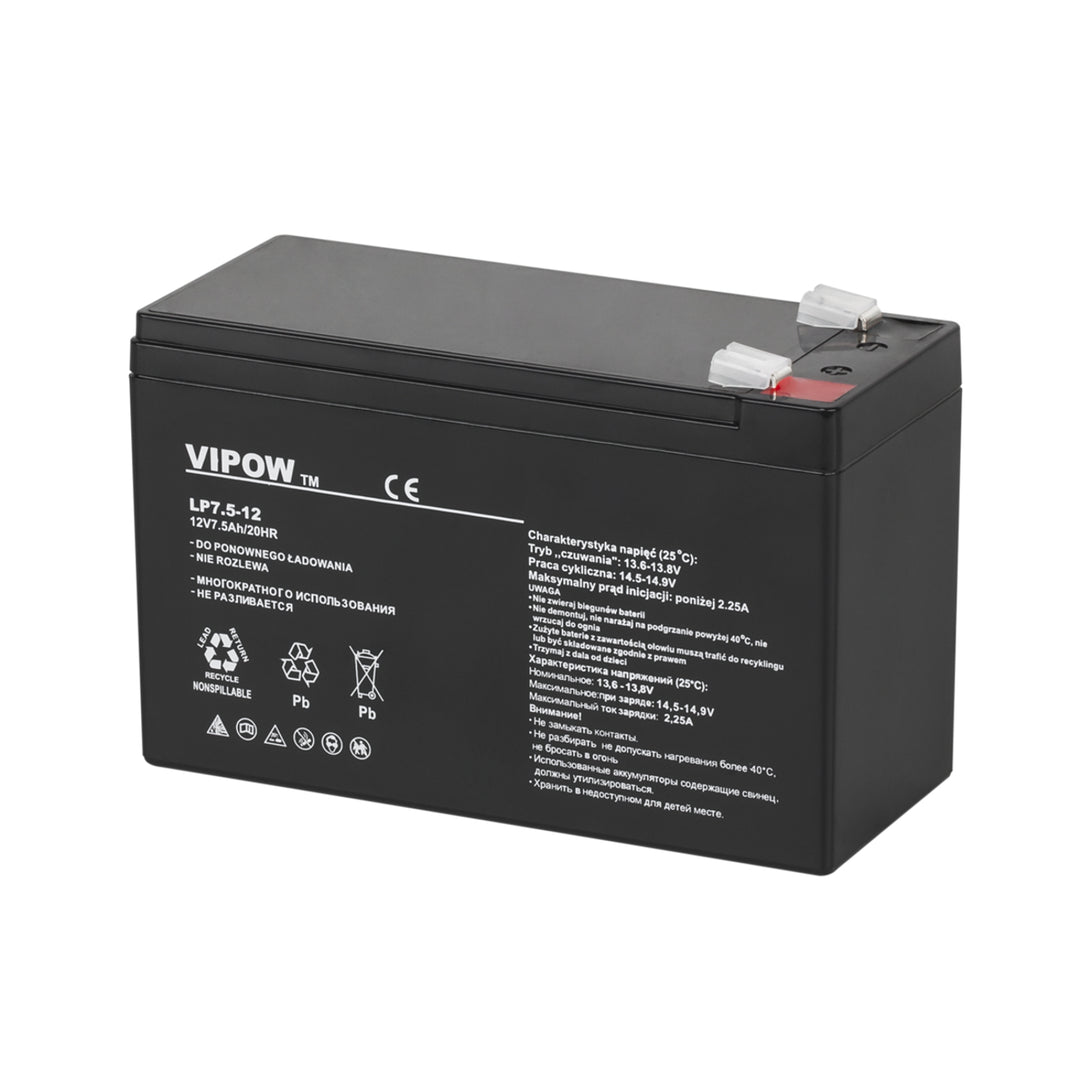 Vipow-gelbatterij, onderhoudsvrij, lange levensduur, 12V 7,5Ah