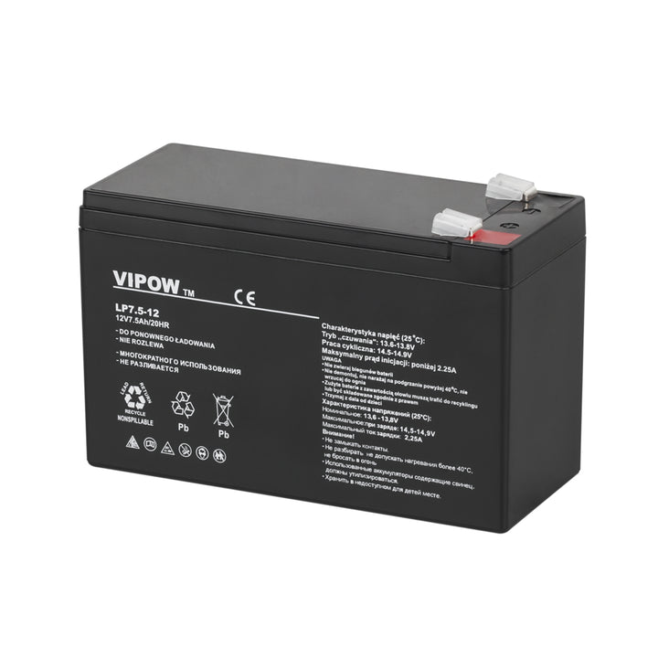 Vipow-gelbatterij, onderhoudsvrij, lange levensduur, 12V 7,5Ah