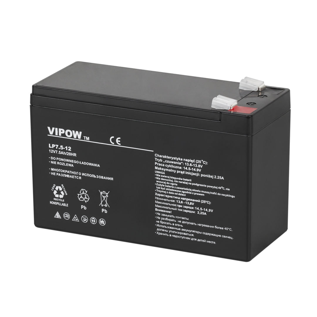Vipow-gelbatterij, onderhoudsvrij, lange levensduur, 12V 7,5Ah
