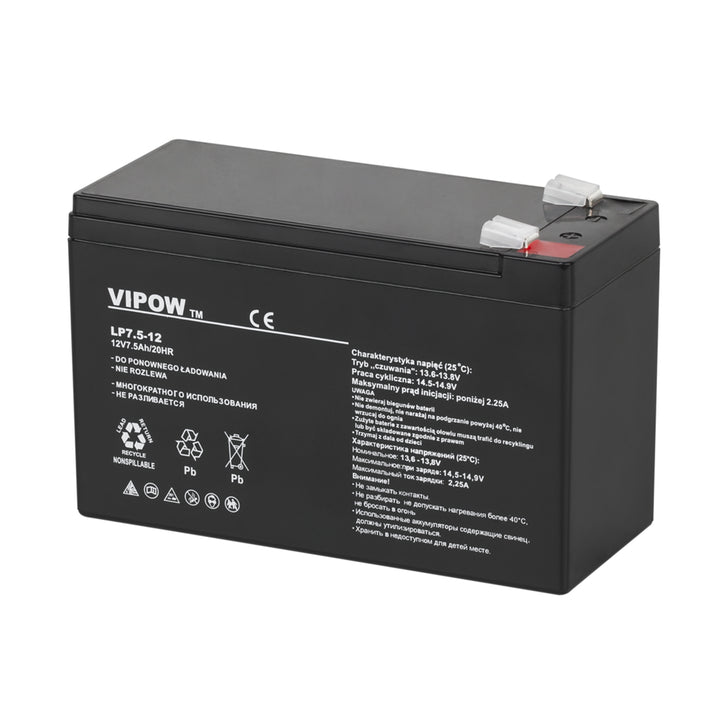 Vipow-gelbatterij, onderhoudsvrij, lange levensduur, 12V 7,5Ah