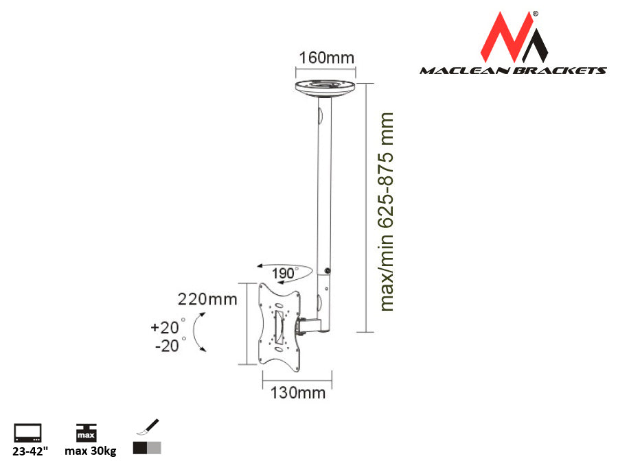 Maclean MC-504A Vast plafondbeugel LCD LED TV 23"-42" 30kg