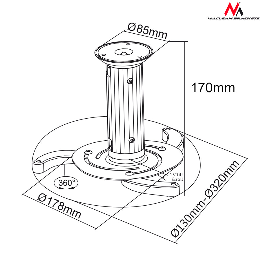 Plafondbeugel plafondsteun voor beamer max. 10 kg Maclean MC-515 S