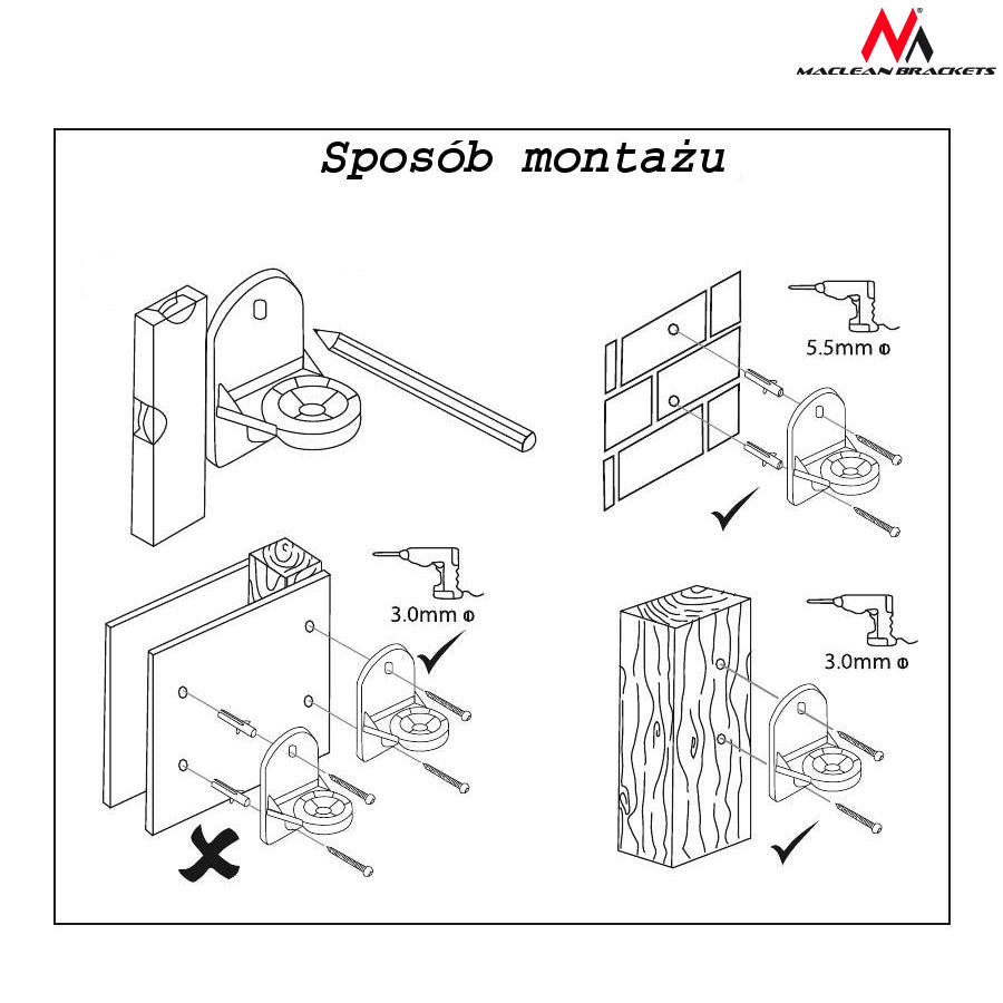 Luidspreker muurbeugel (x2) houder voor speakers Maclean MC-526