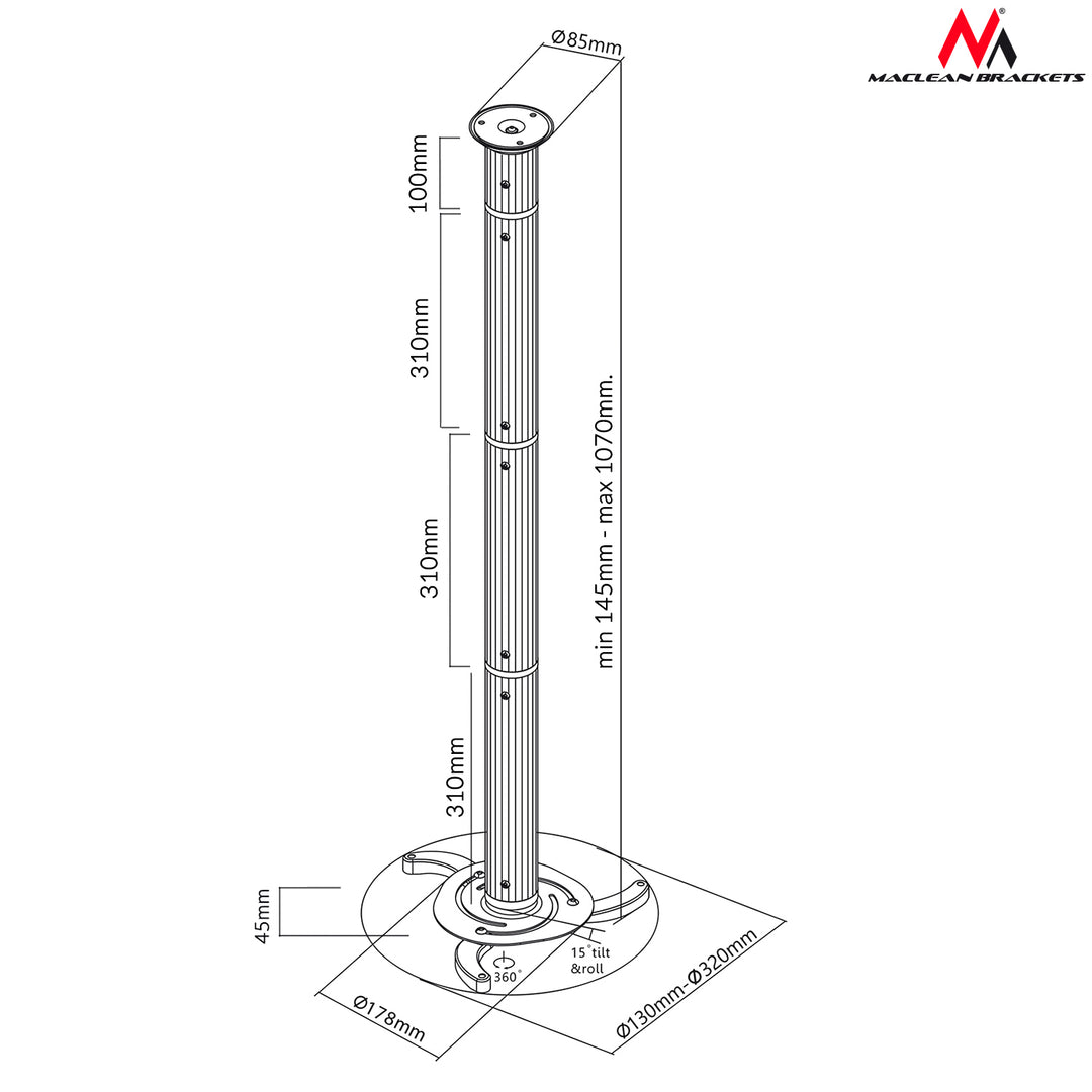 Plafondbeugel voor projectoren beamers MC-517 S Maclean