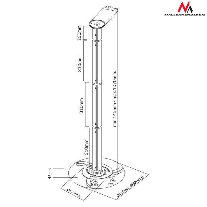 Plafondbeugel voor projectoren beamers MC-517 S Maclean