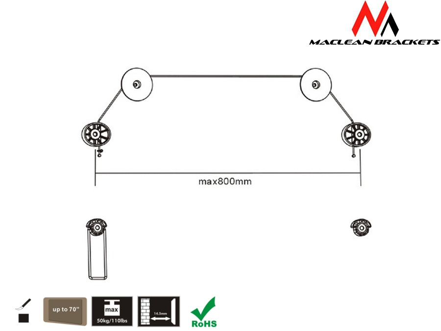 Support mural fixe LED PLASMA TV 37-70" jusqu'à 50 kg Maclean