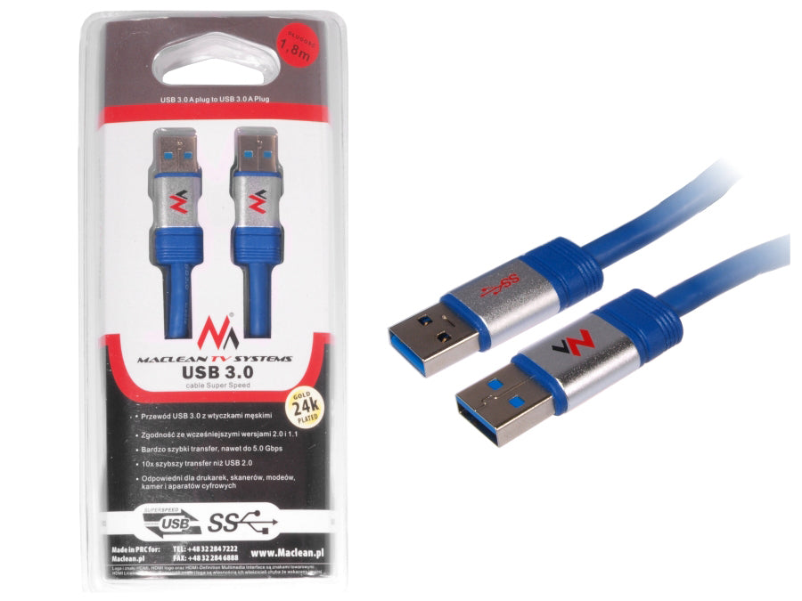 Kabel, USB 3.0 AM - AM 1.8m Maclean MCTV-606 kabel