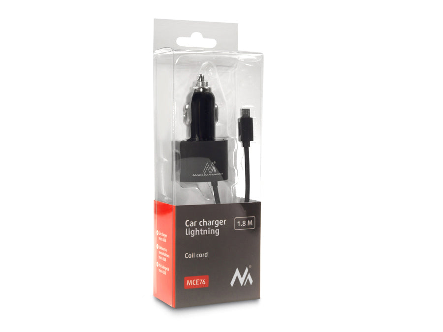 Chargeur de voiture Maclean MCE76 2xUSB 5.2A intégré 8PIN noir