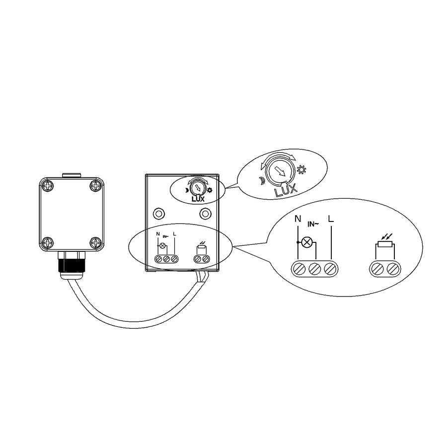 Maclean MCE35 Capteur crépusculaire Interrupteur crépusculaire avec capteur externe, pour usage extérieur, max. 3450W IP65