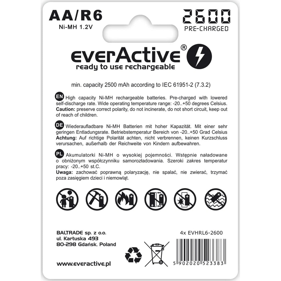 everActive Oplaadbare batterijen Ni-MH R-06 AA 2600mAh