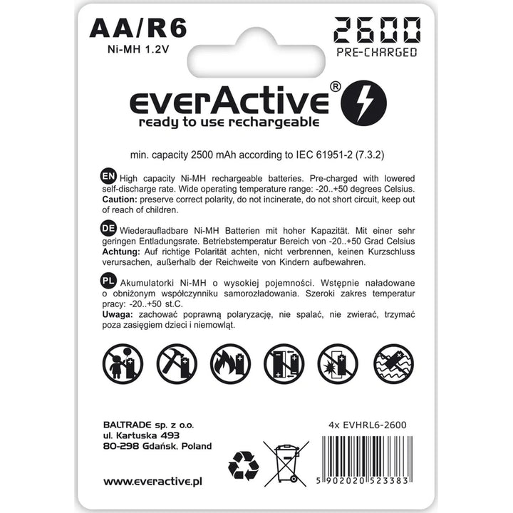 everActive Oplaadbare batterijen Ni-MH R-06 AA 2600mAh