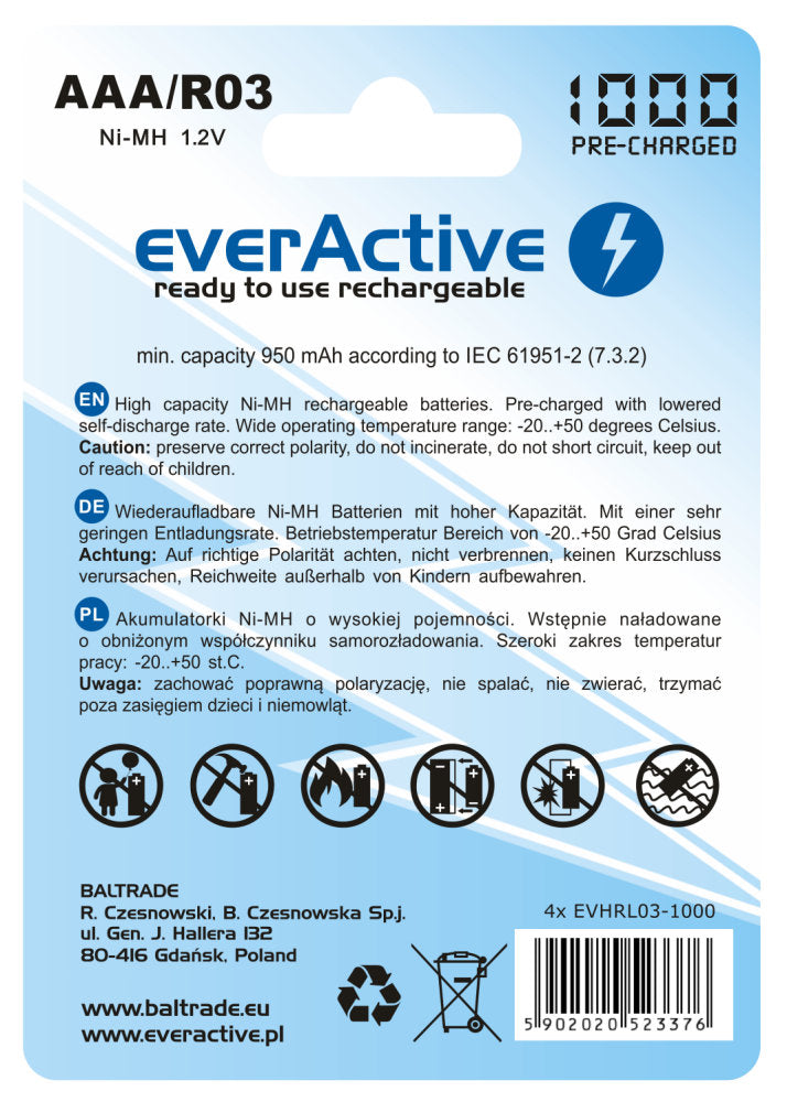 4x R03 / AAA everActive oplaadbare batterijen