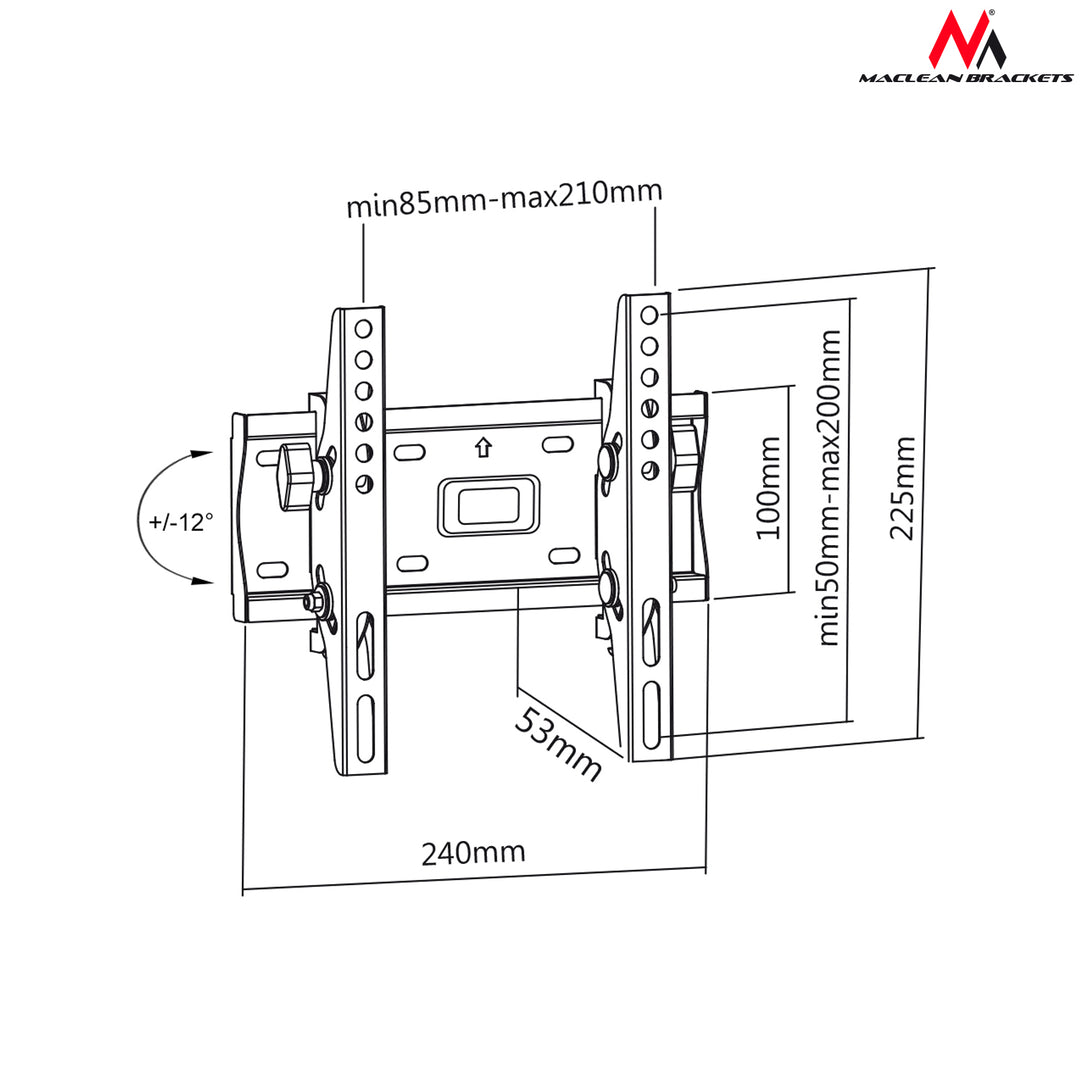 Support mural TV 23 - 42 pouces MC-667 Maclean Normes VESA : 50x50, 75x75, 100x100, 100x200, 200x200.