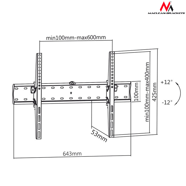 Support mural TV PLASMA LCD 37-70" Support mural Maclean MC-668